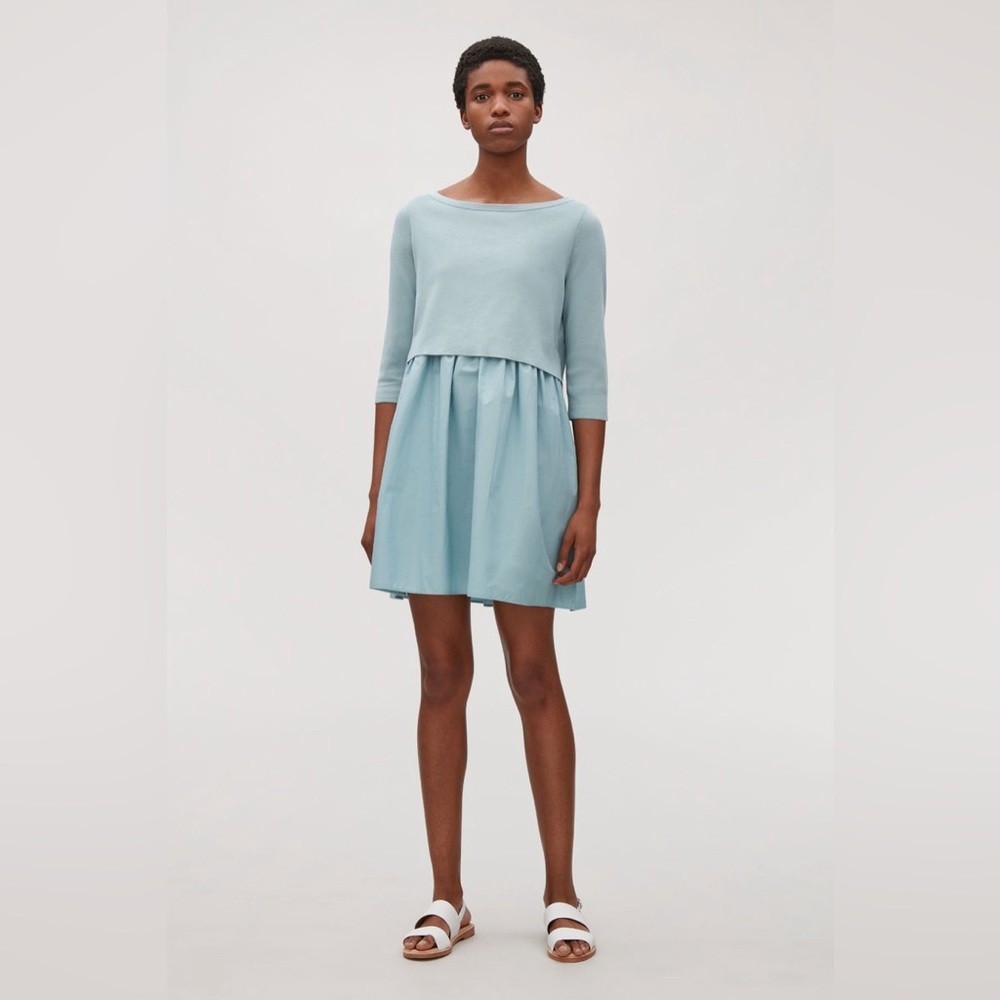 COS BLUE COTTON LAYER DRESS NEW WITH TAGS LARGE